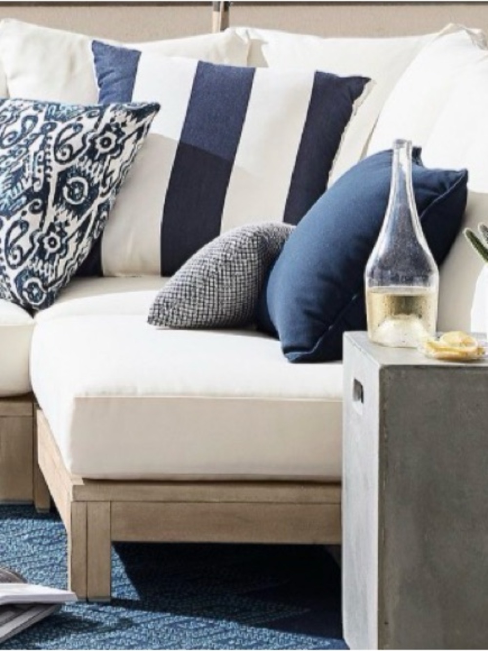 Pottery Barn Navy Blue & White Classic Striped 22" Canvas Outdoor Pillow. New.